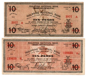 1941 Philippines Province Of Iloilo 10P WW2 Emergency S308 10k Handsigned + S309 - Picture 1 of 4