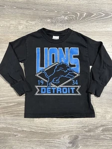 Detroit Lions Kids Unisex Long Sleeve Black Hanes Graphic T Shirt Size XS 4-5 - Picture 1 of 3