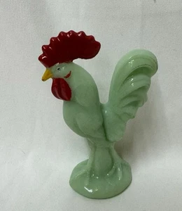 Grüner Jadeit Depression Stil Glas Hahn Huhn Figur - Bild 1 von 4