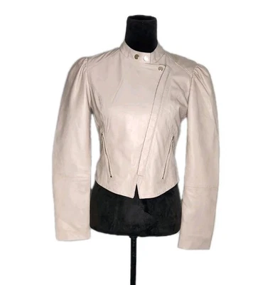 Chaqueta de Moto Bod & Christensen Crema Cuero Recortado Hombro Abullonado Suave Talla XS Foto 1 de 4