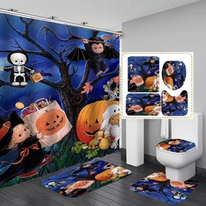 4 Stück Halloween Duschvorhang Sets mit Teppichen Halloween Duschvorhänge - Bild 1 von 6