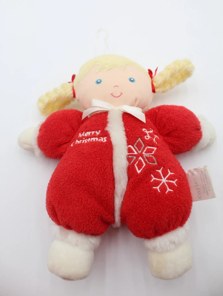 Feliz Navidad Bebé Niña Muñeca Tela Suave Relleno Peluche Sonajero Juguete Rubio Carters Foto 1 de 4