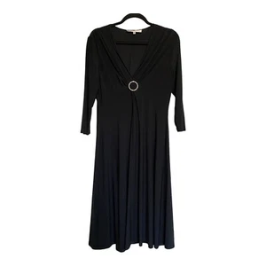 Evan-Picone Black Holiday Dress SZ 10 V-neck 3/4 Sleeve Stretch EUC - Picture 1 of 5