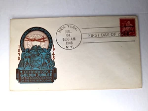 1948 FDC US Scott #C38 5c Golden Jubilee NY Staehle Cachet Unaddressed, manual - Bild 1 von 2