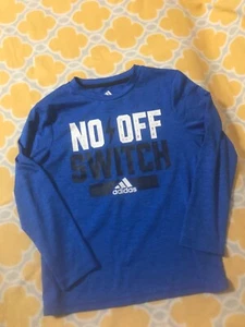 adidas kids long sleeve shirt, size 7X, blue, "No Off Switch", boys, girls, used - Picture 1 of 3
