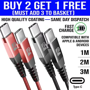 Braided Type C to Type C Sync USB Fast Charger Cable Lead - Picture 1 of 17