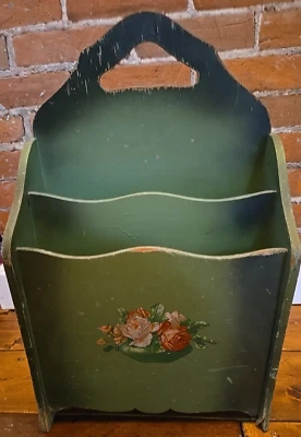 Portaperiódicos Vintage Madera Verde Floral Calcomanía Revista Pintado Foto 1 de 4