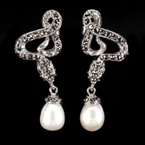 Pendientes De Plata Esterlina 925 Con Perla Barroca Rubí Y Mármol De Gemas - Imagen 1 de 9