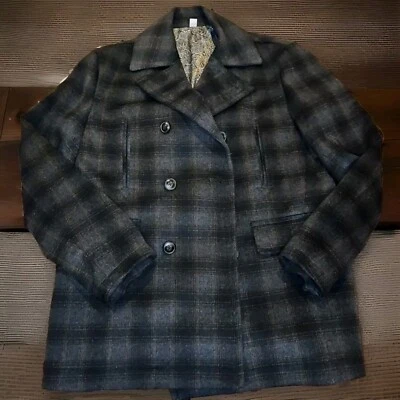 Abrigo Joseph Abboud Gris Mezcla de Lana a Cuadros M Doble Pecho Abotonado Forrado Guisante Foto 1 de 4