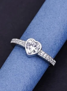 1.00 CT Heart Cut Moissanite Bezel Engagement Ring Solid 14K White Gold For Gift - Picture 1 of 8
