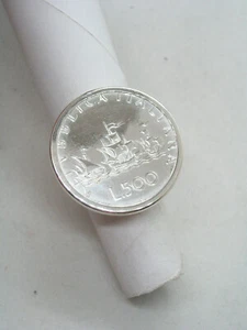 ANELLO in ARGENTO 925 con 500 lire d'Argento serie tre Caravelle - moneta - - Foto 1 di 9