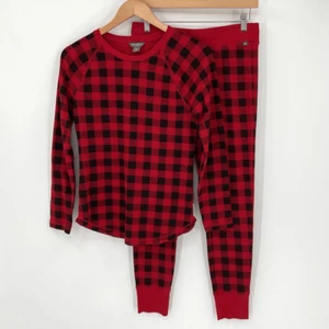 Eddie Bauer Waffle Knit Long Sleeve Jogger Pajama Set Women Small Red Black - Picture 1 of 8