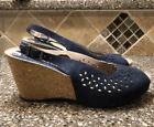 New Cordani Blue Suede Perforated Cork Wedges Shoes Sz 8.5 Italy