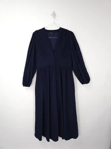 Nobody’s Child Dress Size 10 Navy Blue Corduroy Balloon Sleeve Midi Starlight - Picture 1 of 10