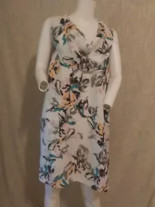 EUC! Match Point L 100% Leinen Blumen Print Tunika Top Kleid ärmellos Wasserfallausschnitt - Bild 1 von 16