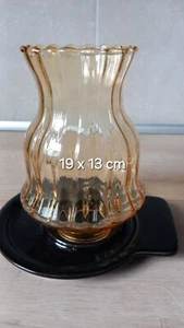 Kerzenhalter Glas Orange 19x13cm mit Untertasse schwarz gebr. wie Neu - Bild 1 von 5