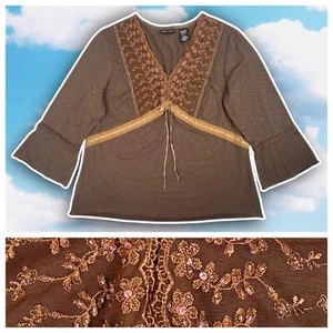 New York & Company Y2k Vintage Beaded Lace Empire Waist Top Fairy Whimsigoth 90s - Picture 1 of 13