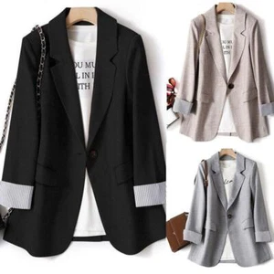 2023 Women Cardigan Suit Jacket Ladies Slim Coat Blazer Casual New Top Plus Size - Picture 1 of 13