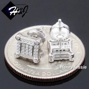 MEN WOMEN SOLID 925 STERLING SILVER ICY BLING CZ 7MM 3D SQUARE STUD EARRING*E234 - Picture 1 of 3