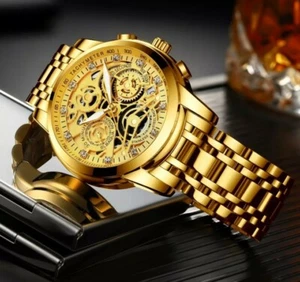 ⭐⭐⭐Luxus Buesniss Diamond Royal Herrenuhr in Gold Datum Anzeige Skelett Optik⭐⭐⭐ - Bild 1 von 4
