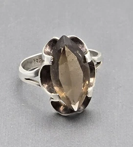 VTG Taxco Sterling Silver Faceted Marquise Smoky Quartz Ring Size 5 TC-78 - Picture 1 of 10