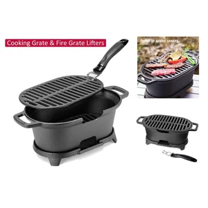 Mini Cast Iron Hibachi Grill: Portable 11" x 7" Charcoal BBQ for 2 People - Picture 1 of 8