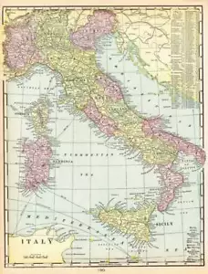 print poster framed canvas vintage map Italy painting art europe - Picture 1 of 5