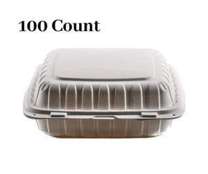 [ 100 Pack ] 3 Compartment Clam Shell Take Out Food Container 9 inch - Picture 1 of 4