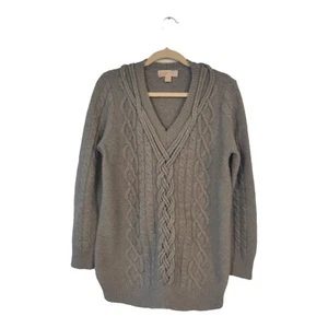 Michael Kors Women’s blue/gray  V-neck Sweater cable fisherman style size L - Picture 1 of 9