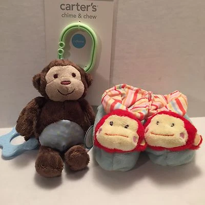 Mono Baby Shower Set de Regalo Botines Sonajero Felpa Mordedor Unisex Zapatillas Foto 1 de 4