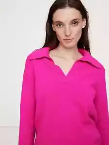 Banana Republic Wild Orchid Pink Cashmere Rugby Sweater Polo Women's XXS NWT - Picture 1 of 5