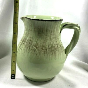 VINTAGE FARMHOUSE STYLE POTTERY PITCHER MADE IN ITALY GREEN BROWN STONEWARE - Picture 1 of 6