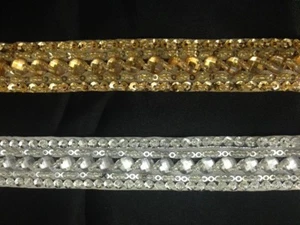 25mm Silver/Gold Rhinestone Beaded Ribbon Trimming Bridal Edging Craft 1Yard - Picture 1 of 66