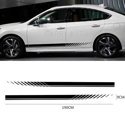 2pcs Car Truck Side Skirt Door Racing Graphic Vinyl Sticker Decal Stripes Black - Image 1 of 4