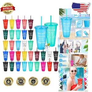 Vibrant 36 Pcs Iced Coffee Tumblers - Reusable Motivational Plastic Mugs - Picture 1 of 8