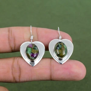 Copper Ruby Zoisite Gemstone Earrings 925 Sterling Silver Jewelry Dangle Earring - Picture 1 of 5