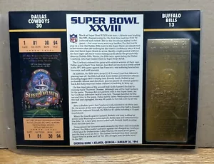Willabee Ward Commemorative Super Bowl XXVIII 22k Gold Ticket Cowboys Bills 1994 - Picture 1 of 2