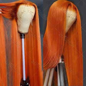 Parrucca capelli umani 40 pollici dritti zenzero arancione pizzo frontale 13x6 13x4 HD frontale - Foto 1 di 15