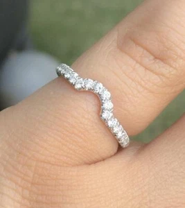 1Ct Round Cut Lab Created Diamond Curved Wedding Band Ring 14k White Gold Plated - Picture 1 of 6