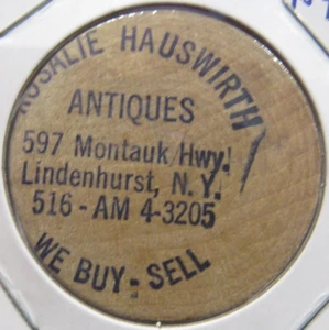 Vintage Hauswirth Antiques Lindenhurst, NY Wooden Nickel - New York Token - Picture 1 of 2