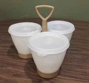 Vintage Tupperware 757 Condiment Serving Caddy Harvest Gold 3 Containers/Lid - Picture 1 of 7