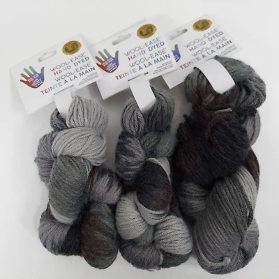 Lion Brand Wool-Ease Acrylic/Wool Blend Medium Yarn Hand Dyed Grey S'Mores Lot/3 - Image 1 of 4