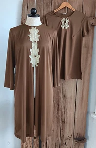 Vintage Montgomery Ward schokobraun Morgenmantel & PJ Top Set Damen Medium Nylon Trikot - Bild 1 von 16