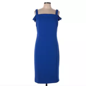Beige by ECI Off the Shoulder Square Neck Sheath Midi Blue Dress Women's Size 4 - Picture 1 of 13