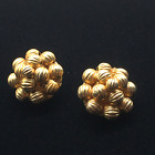 Vintage Round Beaded Earrings Gold Tone Clip On 1"