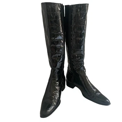 Botas Russell & Bromley para mujer hasta la rodilla negras charol cocodrilo talla 39 EE. UU. 8 Foto 1 de 4