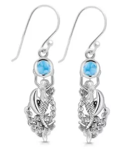 Mermaid & Dolphin Sterling Silver Earrings - Picture 1 of 1