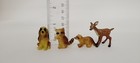 4 Tiny Vintage Miniature Animal Figurine Dog, Raccoon, Deer For Craft Dollhouse