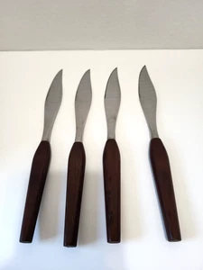 Vintage Fleetwood Designer Edelstahl Dänisch MCM Teakholz Griff Steakmesser Set 4 - Bild 1 von 4