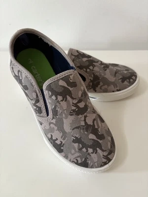 EUC Carter’s Gray Dinosaur Camo Print Canvas Slip on Sneakers Shoes Kids Size 3 - Image 1 of 4